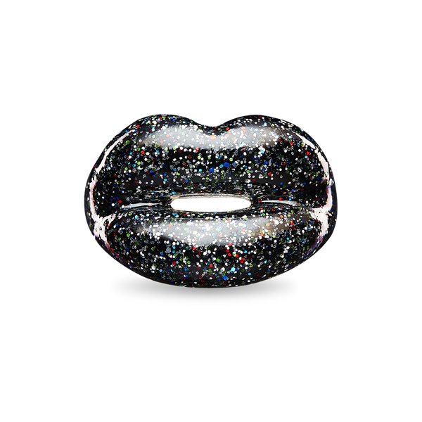 Glitter Black hotlips ring front view
