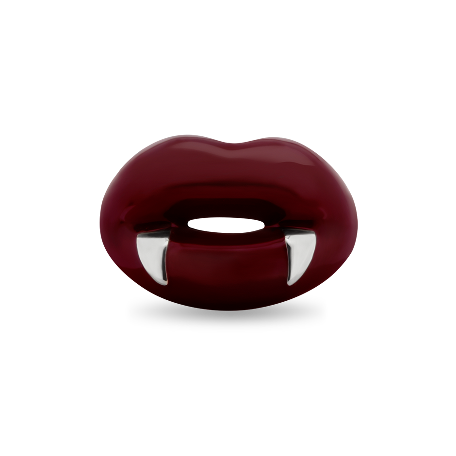 Vamp Red Fang Hotlips by Solange ring in sterling silver and enamel front view