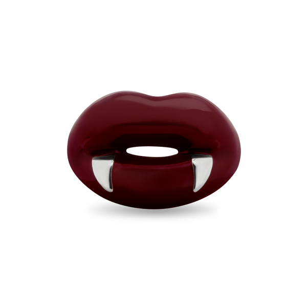 Vamp Red Fang Hotlips by Solange ring in sterling silver and enamel front view