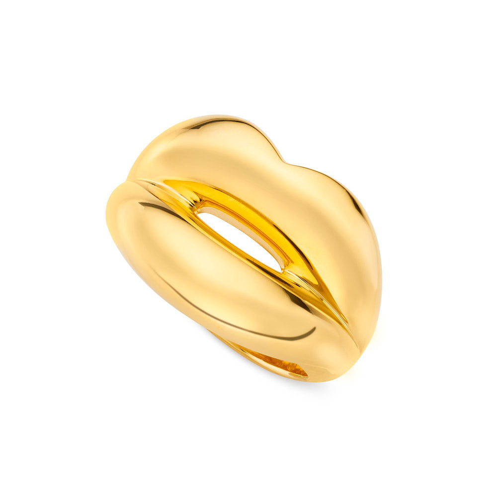 Lip Shaped Hotlips Ring in Gold Plated Silver Vermeil by Hotlips by Solange Angled top view
