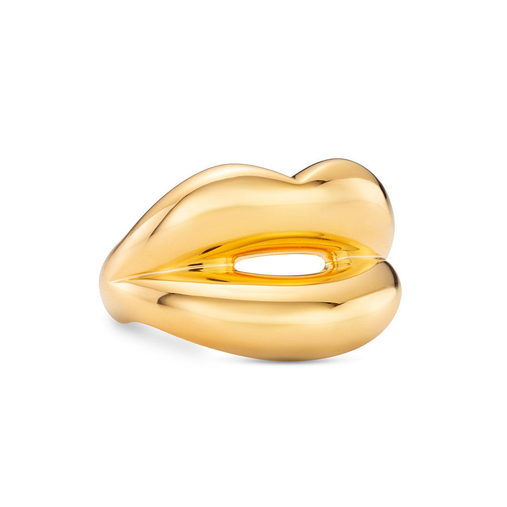 Lip Shaped Hotlips Ring in Gold Plated Silver Vermeil by Hotlips by Solange Angled Side View