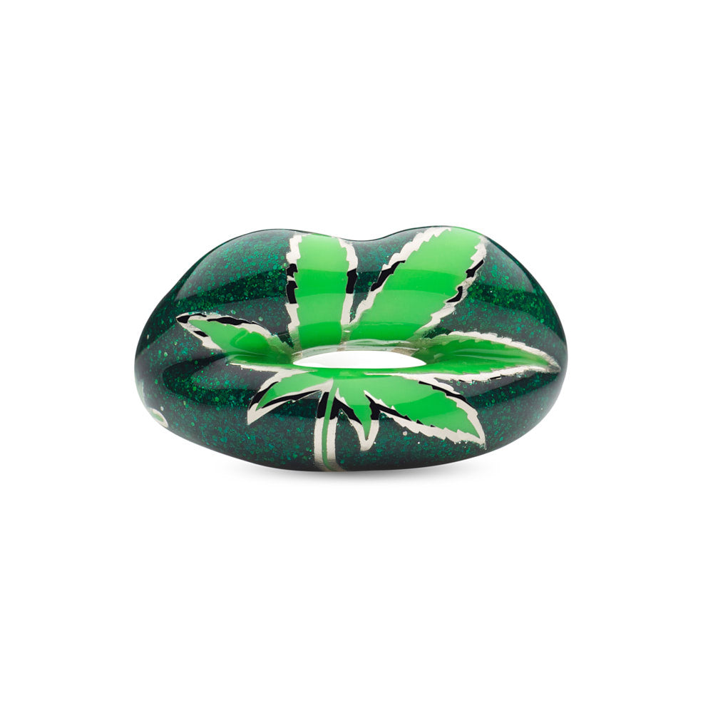 Leaf 420 Ring Silver and Glitter Green Enamel by Hotlips by Solange