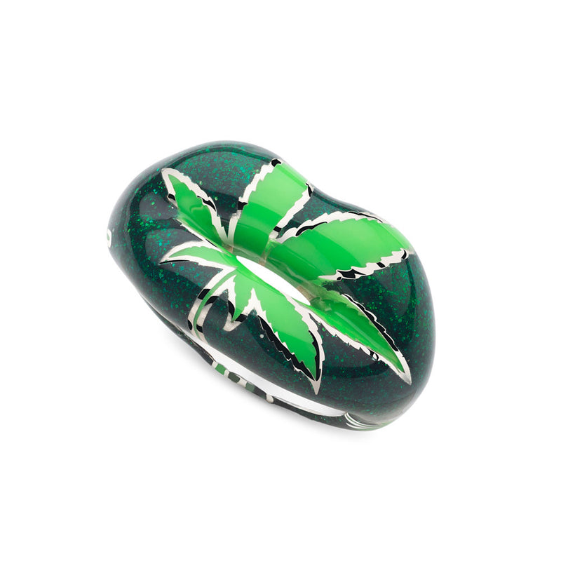 Leaf 420 Ring Silver and Glitter Green Enamel by Hotlips by Solange angled view