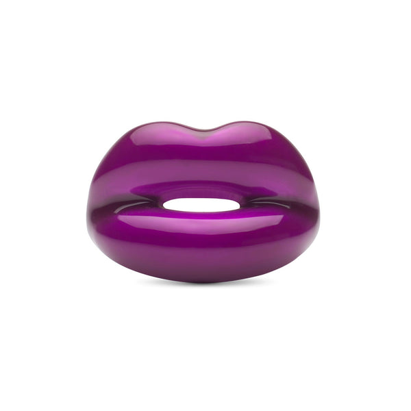 Purple Kiss Hotlips by Solange lip shaped ring silver and enamel front view