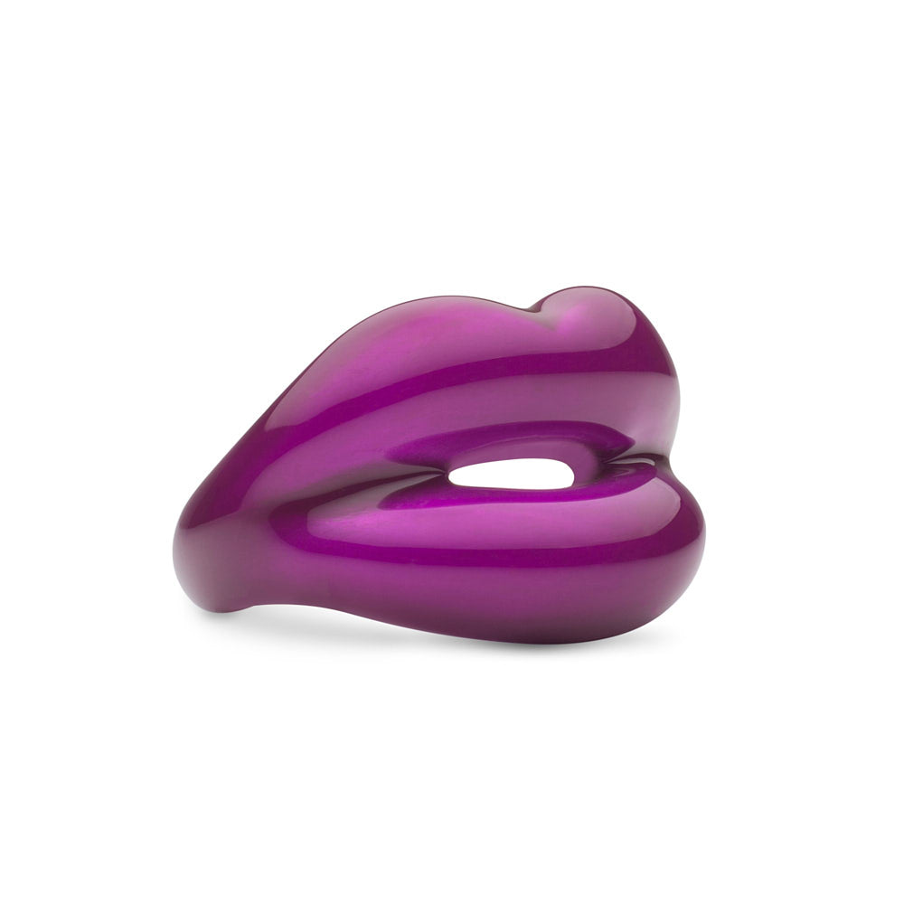 Purple Kiss Hotlips by Solange lip shaped ring silver and enamel angled view 2