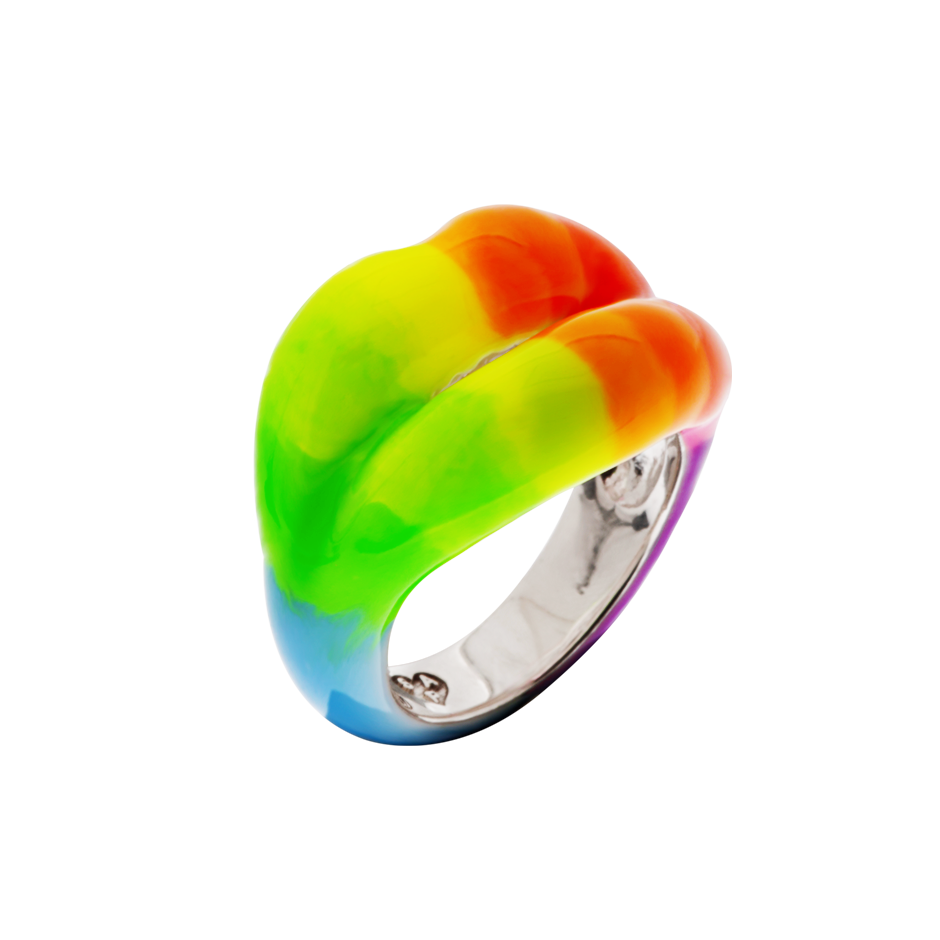 Neon Rainbow Hotlips ring by Solange side view
