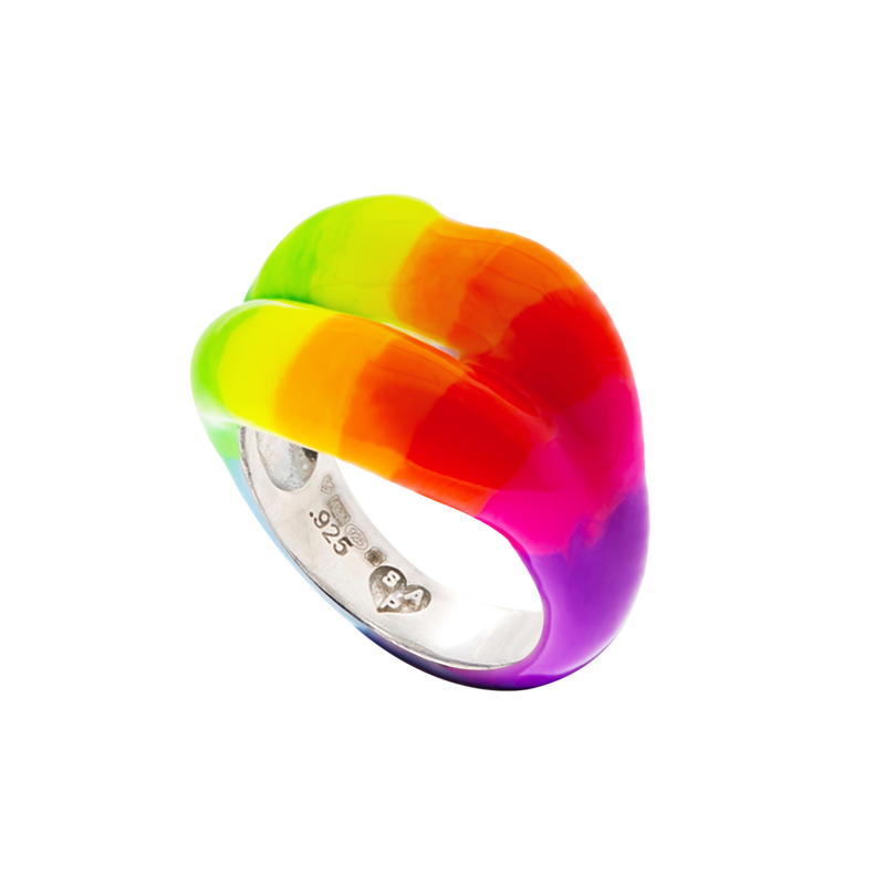Neon Rainbow Hotlips ring by Solange side view right