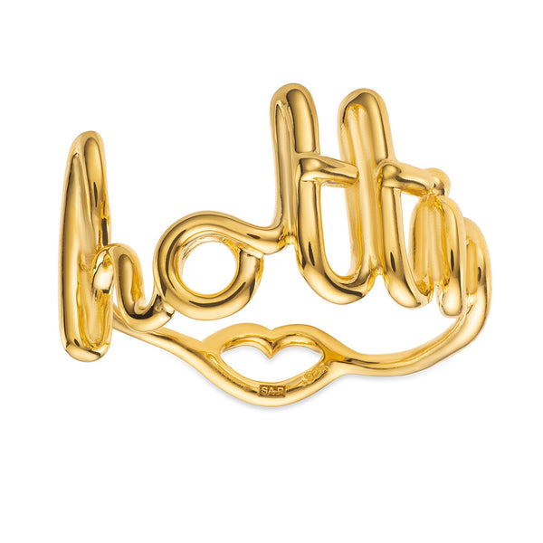 Hottie Cursive Word Hotscripts Ring in Gold Plated Silver Vermeil by Hotlips by Solange Front View