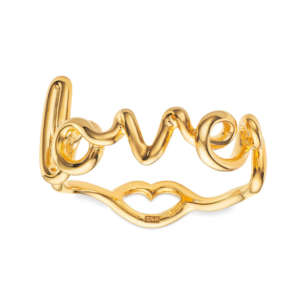 Lover Cursive Word Hotscripts Ring in Gold Plated Silver Vermeil by Hotlips by Solange Front View