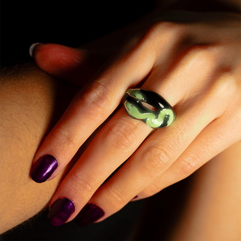 Snake Hotlips ring by Solange on hand glow in the dark