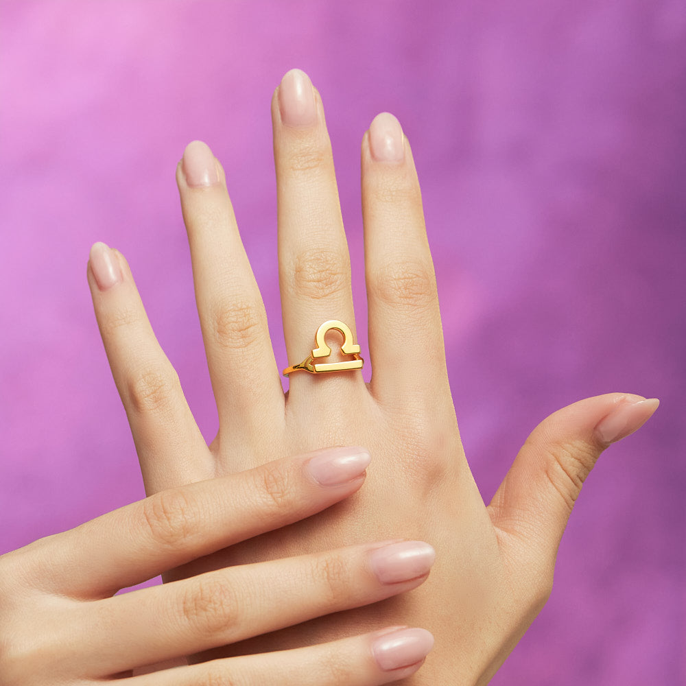 LIbra Zodiac Hotglyph Ring in Gold Plated Silver Vermeil by Hotlips by Solange On Models Hand