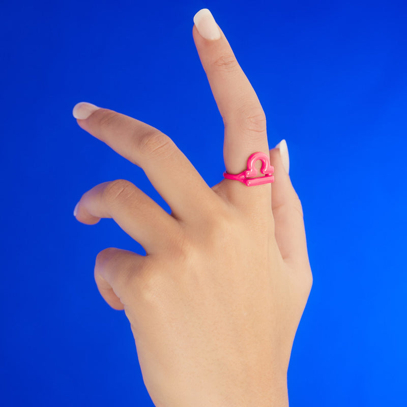 Libra Silver and Neon Pink Enamel Hotglyph Zodiac ring by Hotlips by Solange on Hand