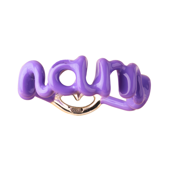 Mama lilac enamel Hotscripts word ring by Solange front view