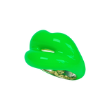 Neon Green silver and enamel Hotlips ring side view