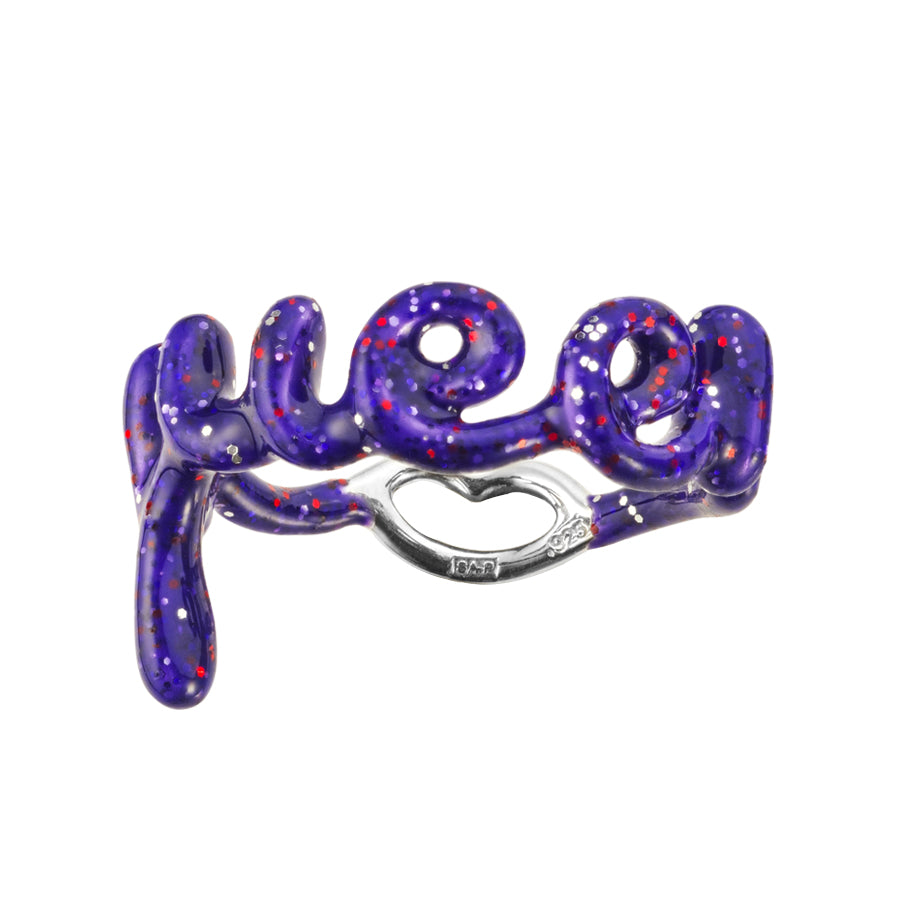 Queen Purple enamel Hotlips word Ring by Solange front view