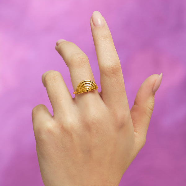 Rainbow Motif Hotglyph Ring in Gold Plated Silver Vermeil by Hotlips by Solange On Models Hand