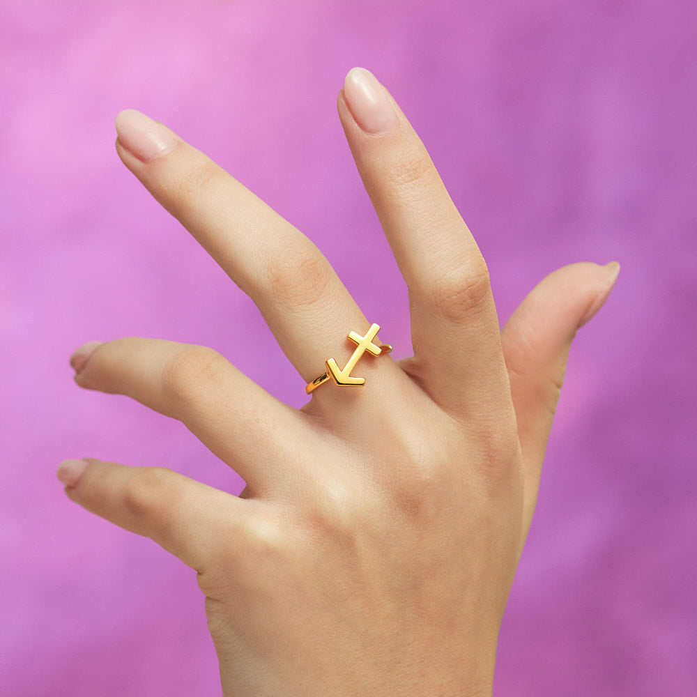 Sagittarius Zodiac Hotglyph Ring in Gold Plated Silver Vermeil by Hotlips by Solange On Hand