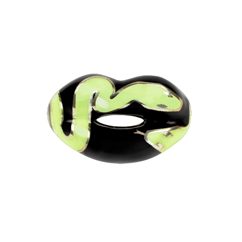 Snake Hotlips Ring by Solange Silver Enamel front view