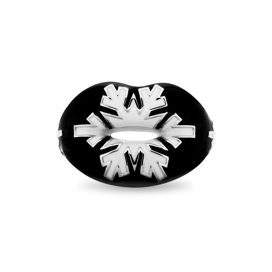 Snowflake enamel silver Hotlips ring by Solange front view