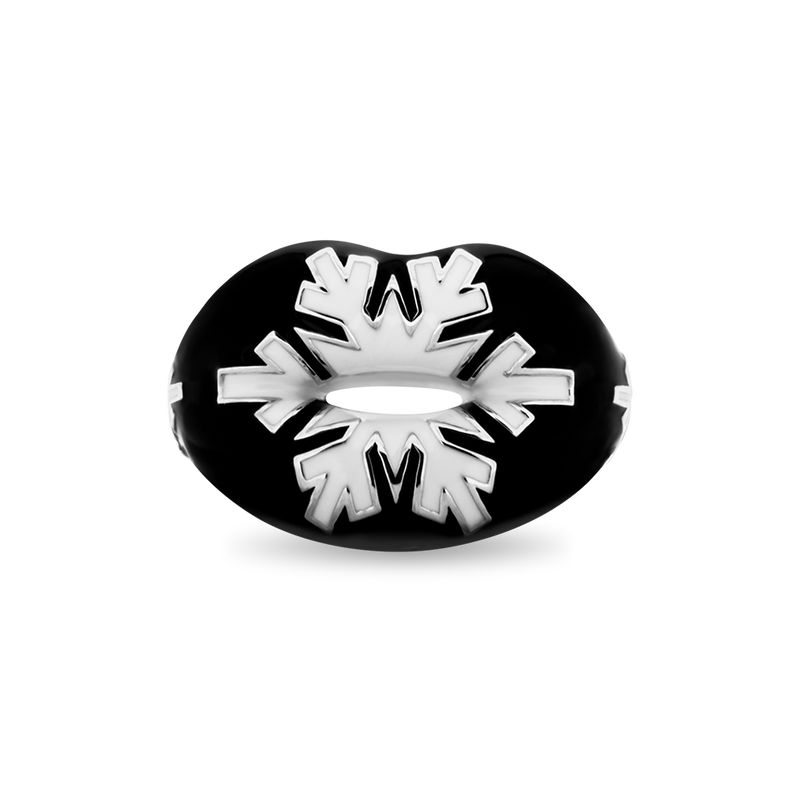 Snowflake enamel silver Hotlips ring by Solange front view