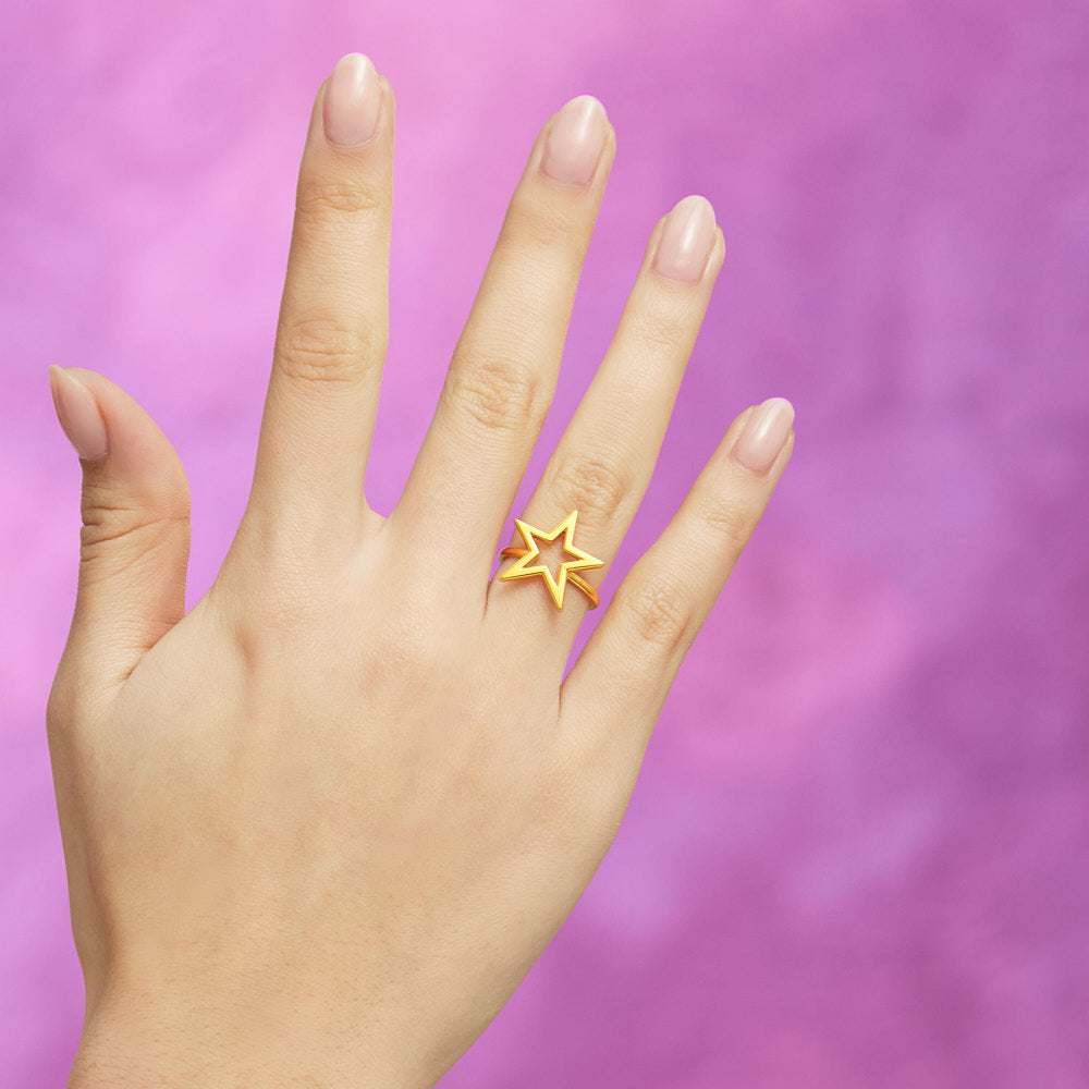 Star Motif Hotglyph Ring in Gold Plated Silver Vermeil by Hotlips by Solange ON Models Hand