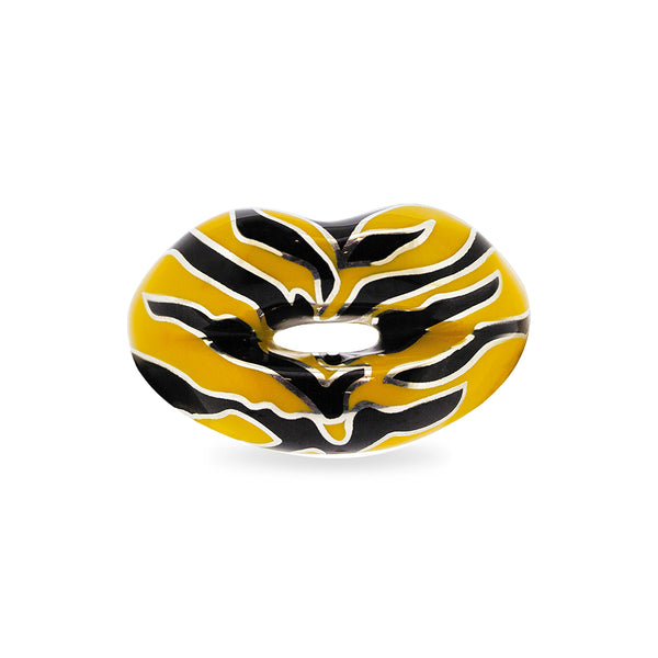 Tiger enamel Hotlips ring by Solange front view