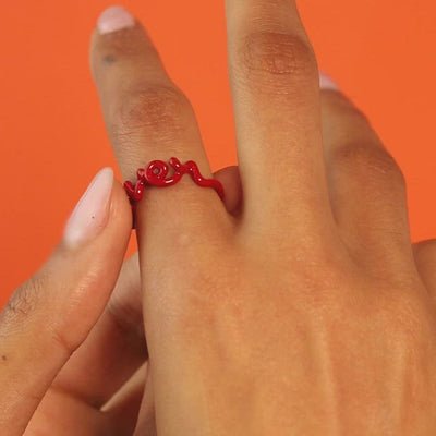 Lover silver enamel Hotscripts ring in classic red on hand video